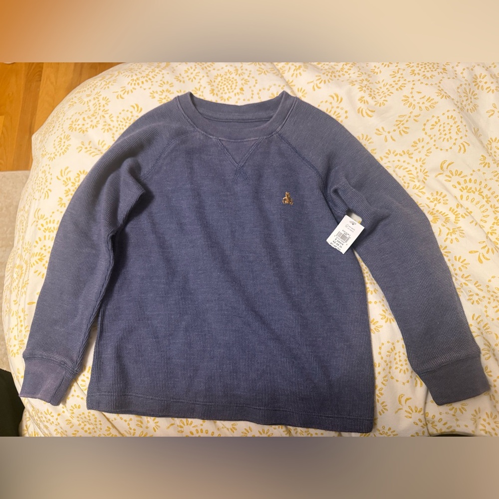 NEW Gap Kids Textured Raglan Long Sleeve Shirt | Blue | Bear Patch | Size 5 - Picture 3 of 5